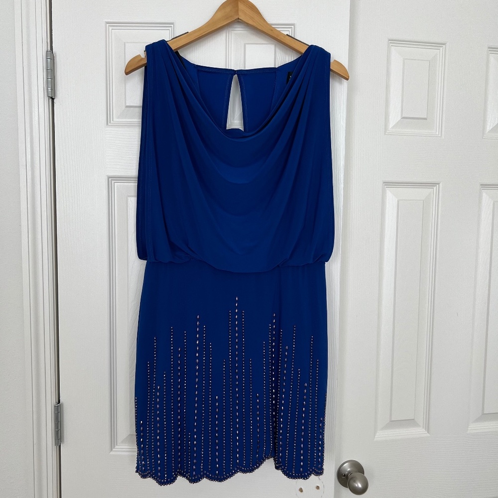 Blue Formal Dress Size 8 Made in the USA with Beaded Detailing XSCAPE
